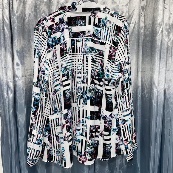 ATTENTION: Funky Multicolor Button-Up Collared Blouse w Sheer Panels Sz XL - Picture 3 of 9